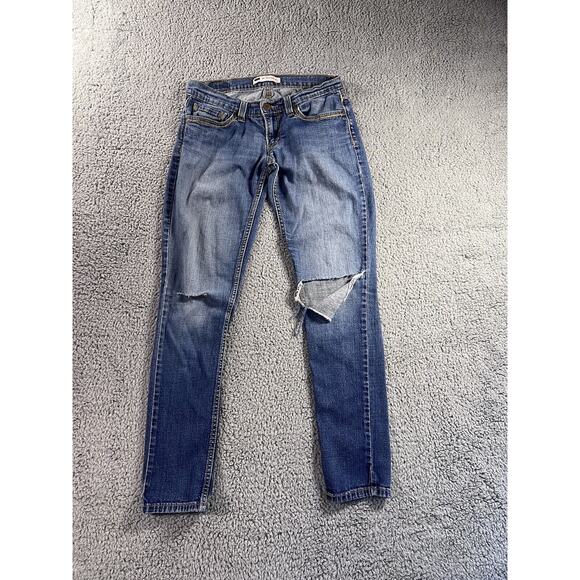 Levis‎ 524 Too Superlow Jeans Womens 7 Medium Wash Denim Distressed Festival - Picture 1 of 11